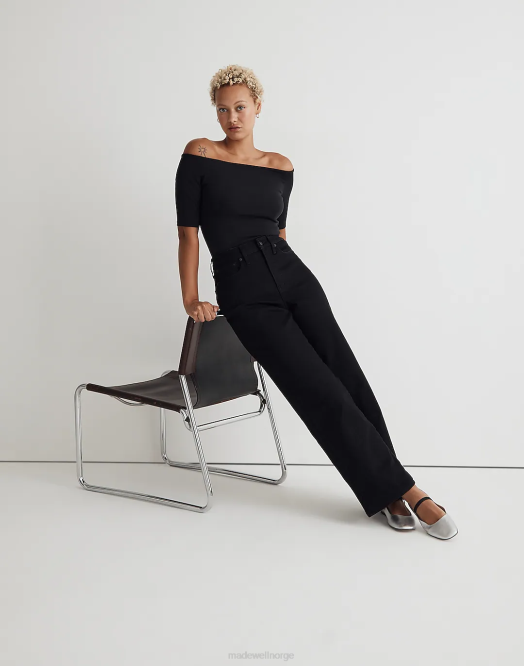 Madewell klær svart skyllevask kvinner den kurvede perfekte vintage jeansen med brede ben 260F1097