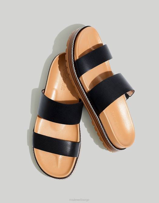Madewell fottøy ekte svart kvinner charley glidesandalen med dobbel reim 260F2755