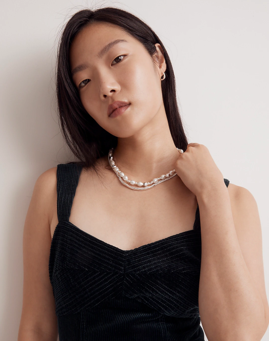 Madewell smykker lys sølv okse kvinner to-pack ferskvannsperler kjede sett 260F934