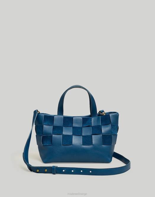 Madewell tilbehør ekte svart kvinner basketweave mini crossbody tote i skinn og semsket skinn 260F720