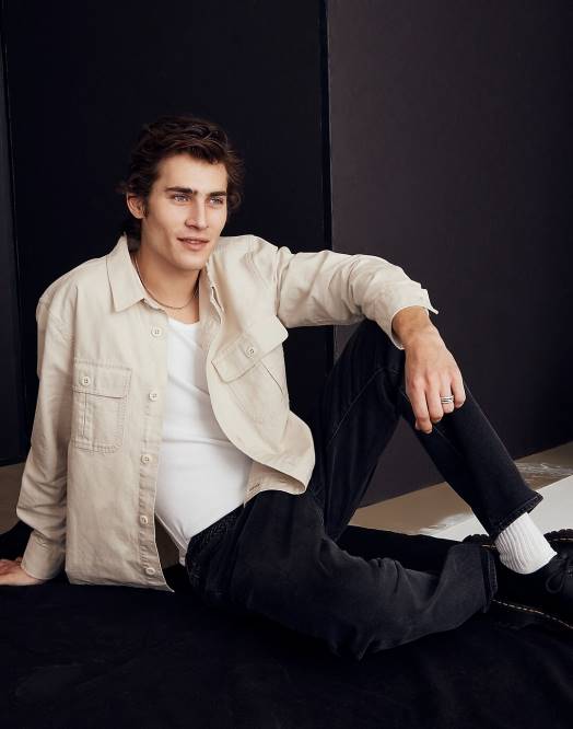 Madewell klær asfalt grå menn boxy skjorte-jakke i bomull-lin 260F113