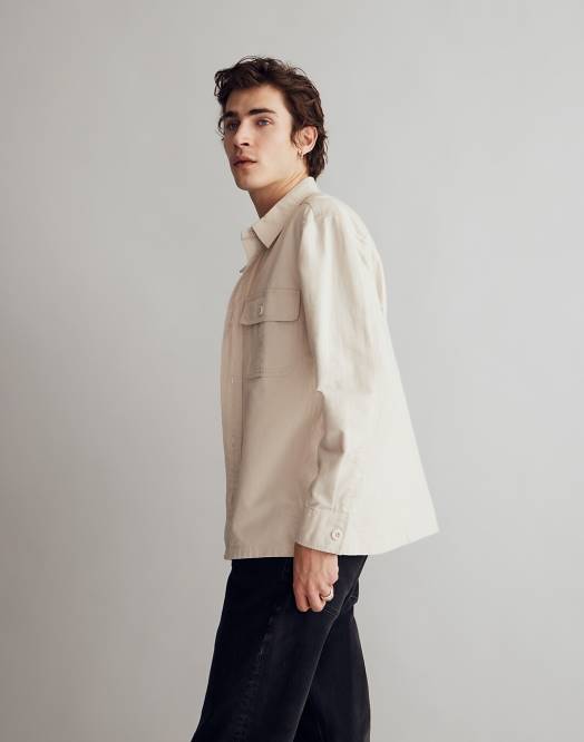 Madewell klær asfalt grå menn boxy skjorte-jakke i bomull-lin 260F113
