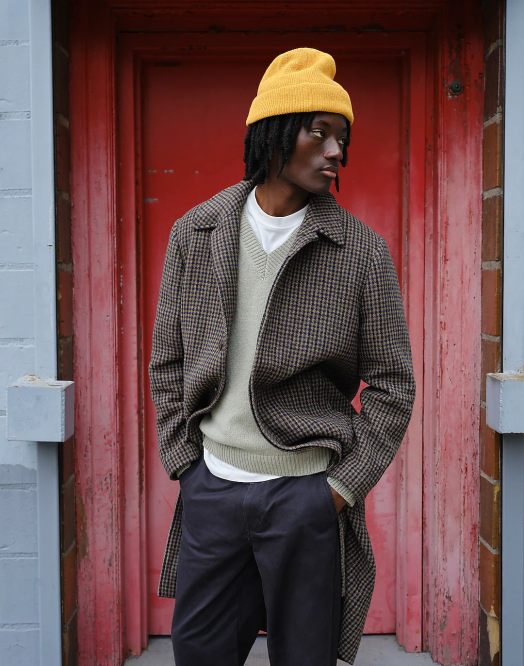 Madewell klær brun rutete pledd menn tøffe toppfrakk i italiensk stoff 260F108