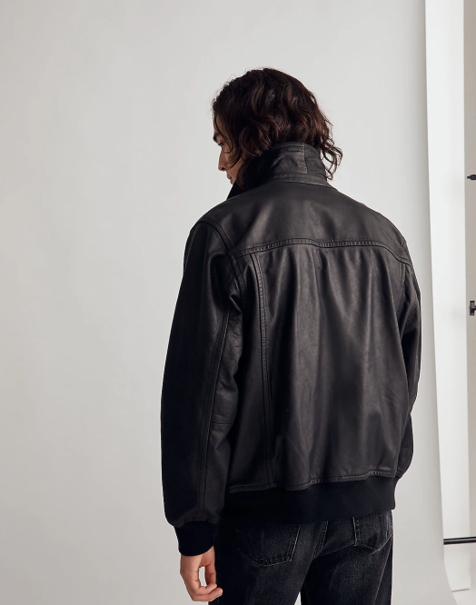 Madewell klær ekte svart menn bomberjakke i skinn 260F1