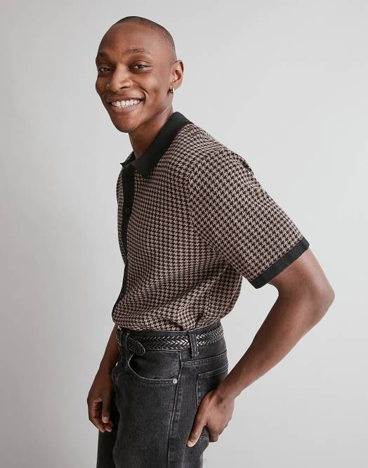 Madewell klær ekte svart menn kortermet genser polo med knapper 260F237