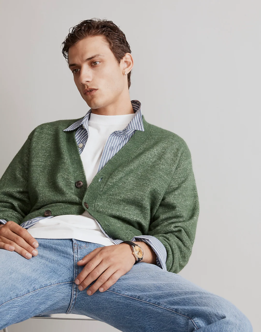 Madewell klær lys lyngbrun menn fuzzy cardigan genser 260F342