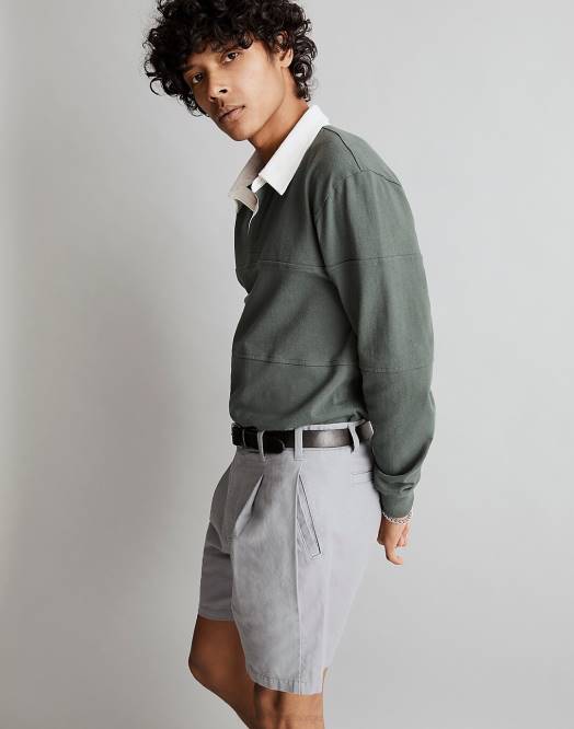 Madewell klær asfalt grå menn plisserte shorts i bomullslin 260F330