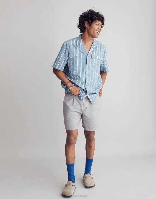 Madewell klær asfalt grå menn plisserte shorts i bomullslin 260F330