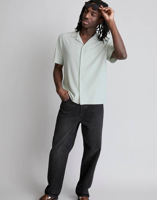 Madewell klær askegrå salvie menn teksturert enkel kortermet skjorte 260F258