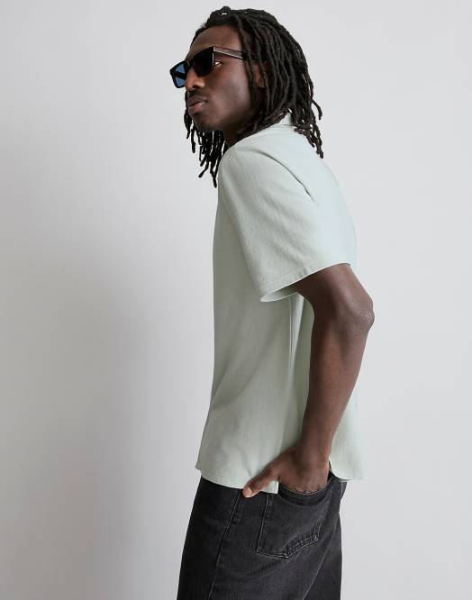 Madewell klær askegrå salvie menn teksturert enkel kortermet skjorte 260F258