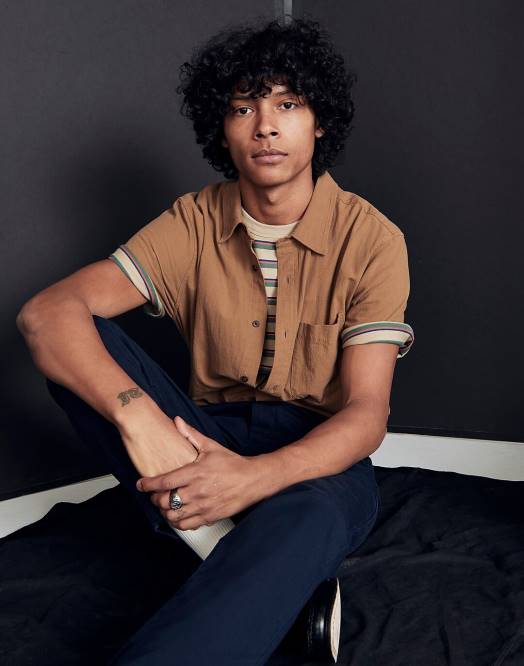 Madewell klær boret treverk menn perfekt kortermet skjorte i krøllete bomull 260F268