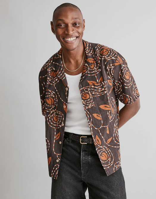 Madewell klær dypt kull menn boksy kortermet skjorte i hamp-bomullsblanding 260F245