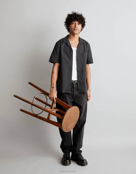 Madewell klær ekte svart menn seersucker enkel kortermet skjorte 260F271