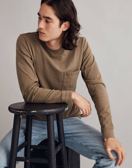 Madewell klær fyr menn avslappet langermet t-skjorte 260F356