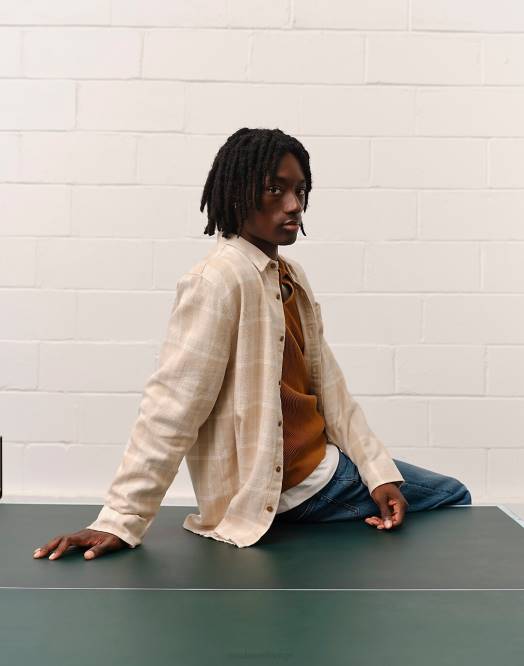 Madewell klær fyr menn enkel langermet skjorte i flanell på søndag 260F299