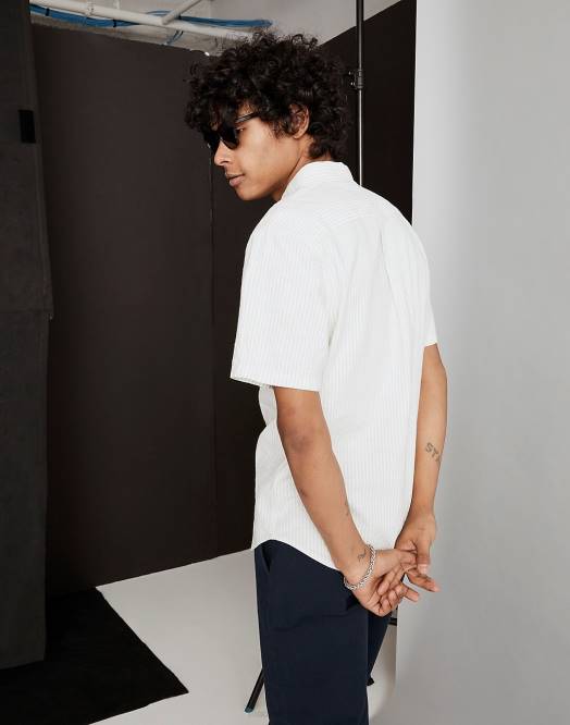 Madewell klær fyr menn perfekt kortermet skjortestripe i hamp-bomull 260F270