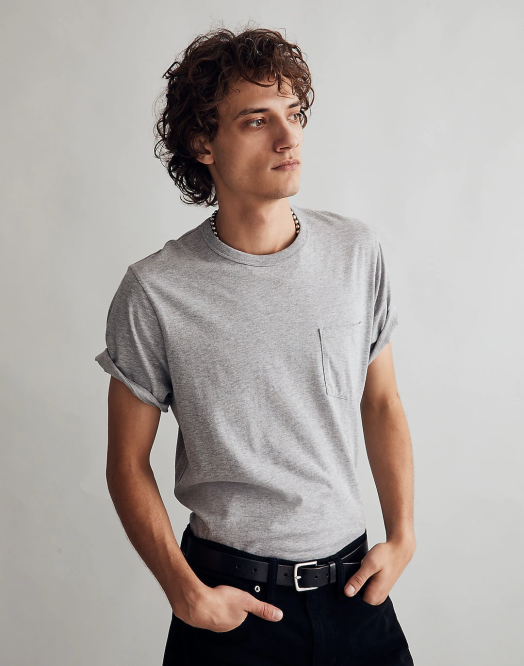 Madewell klær gråmelert menn plaggfarget heldags-t-skjorte med rund hals 260F349