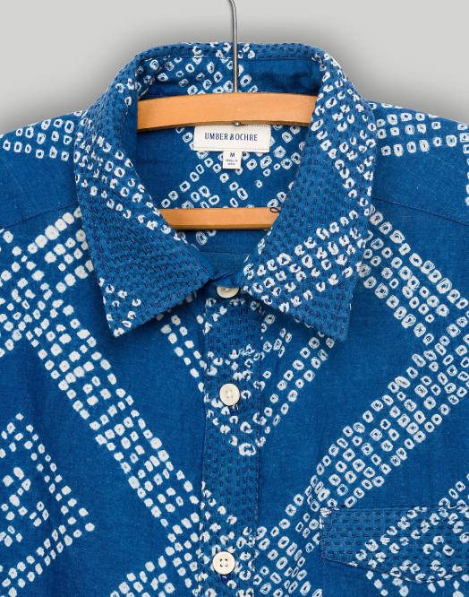 Madewell klær indigo menn umbra og oker kabir kortermet skjorte 260F296