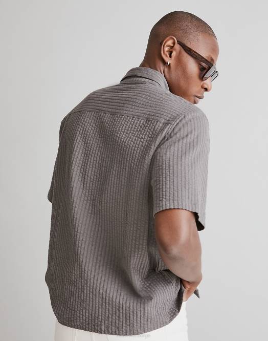 Madewell klær kamille menn enkel kortermet skjorte vid seersucker 260F246