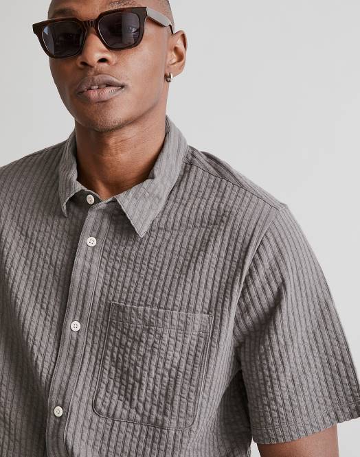 Madewell klær kamille menn enkel kortermet skjorte vid seersucker 260F246