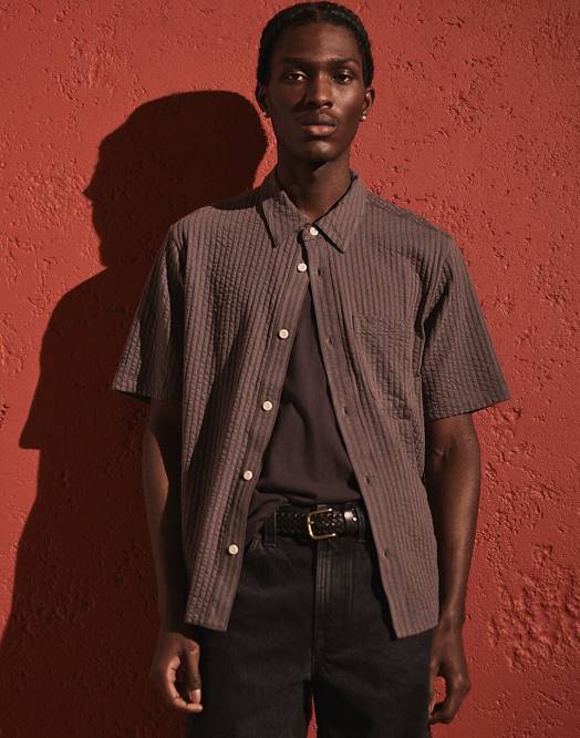 Madewell klær kamille menn enkel kortermet skjorte vid seersucker 260F246