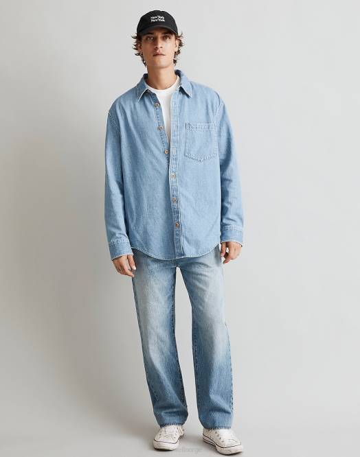 Madewell klær kersey vask menn enkel langermet skjorte i denim 260F240