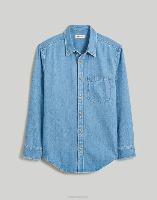 Madewell klær kersey vask menn enkel langermet skjorte i denim 260F240