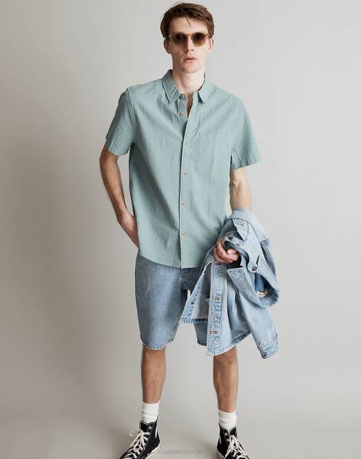 Madewell klær sommerbris menn seersucker enkel kortermet skjorte 260F262