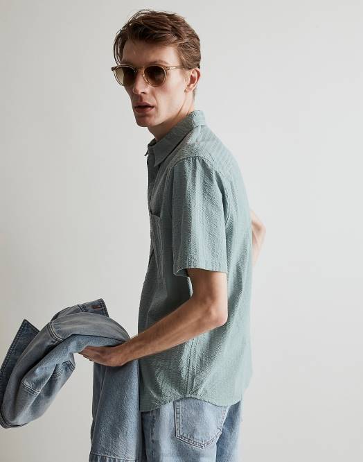 Madewell klær sommerbris menn seersucker enkel kortermet skjorte 260F262