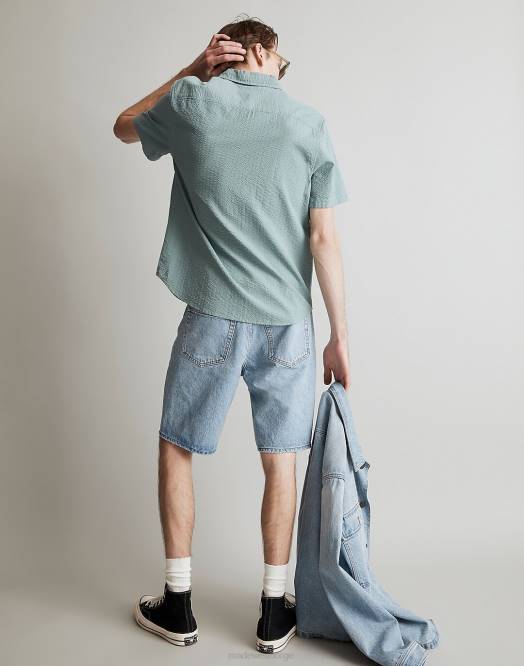 Madewell klær sommerbris menn seersucker enkel kortermet skjorte 260F262