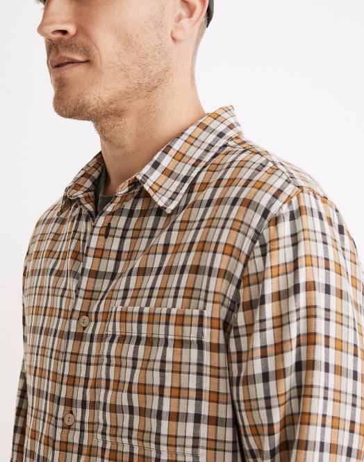 Madewell klær stål grønn menn dobbeltvevd perfekt langermet skjorte 260F285