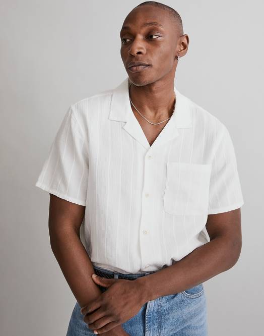 Madewell klær svart kull menn enkel kortermet skjorte med teksturstripe 260F251