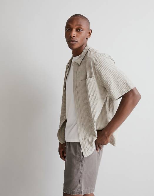 Madewell klær vasket oliven menn enkel kortermet skjorte vid seersucker 260F247