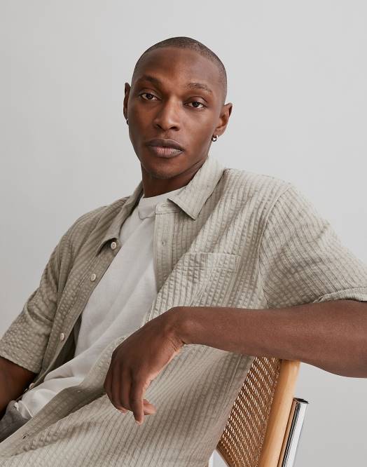 Madewell klær vasket oliven menn enkel kortermet skjorte vid seersucker 260F247